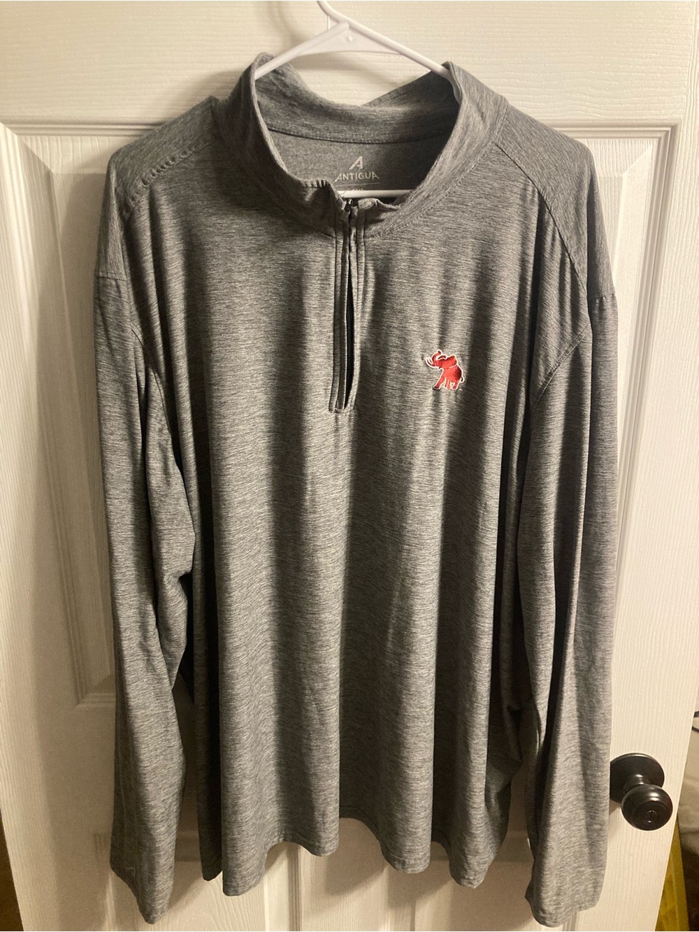 Antigua Gray Alabama Long-Sleeve Quarter-Zip with Red Elephant Logo